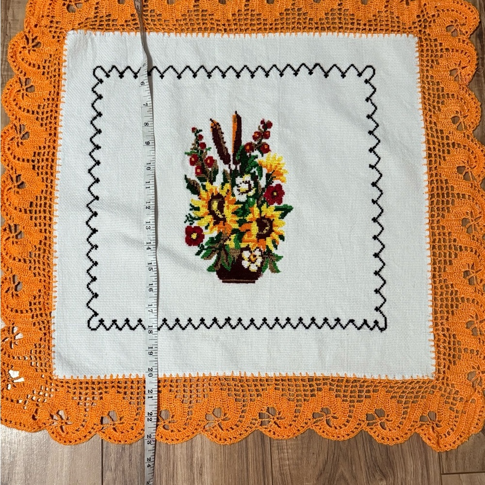 Orange and White Crochet Floral Tablecloth
